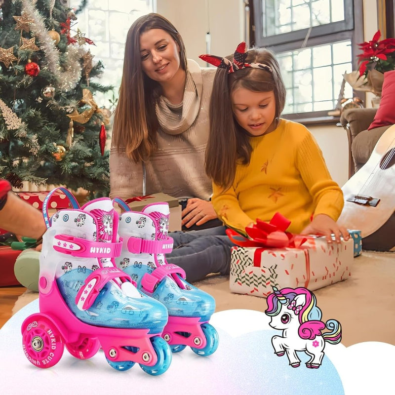 Load image into Gallery viewer, Rolschaatsen voor peuters (3-9 jaar), verstelbaar, leuke verlichting, veiligheid, 3-puntsbalans, beginnersrolschaatsen (eenhoorn, roze, 25-28) - happygetfit.com
