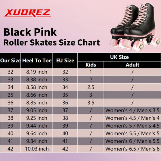 Rolschaatsen voor vrouwen meisjes zwarte roller derby skates volwassen dubbele rij lichtgevende schaatsen voor jeugd volwassen beginner (Eur 99-24 cm - UK: Dames 5,5 / Heren 5) - happygetfit.com