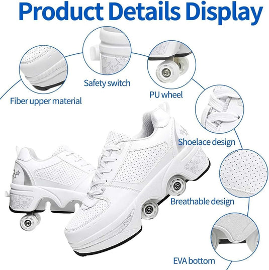 Rolschoenen voor jongens en meisjes, met wielen, intrekbaar, sneakers, schoenen die veranderen in een roller met 4 wielen, voor jongeren en volwassenen - happygetfit.com