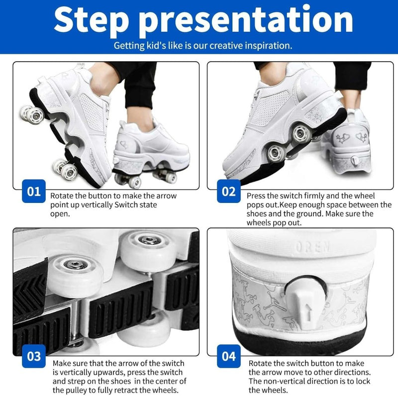 Load image into Gallery viewer, Rolschoenen voor jongens en meisjes, met wielen, intrekbaar, sneakers, schoenen die veranderen in een roller met 4 wielen, voor jongeren en volwassenen - happygetfit.com
