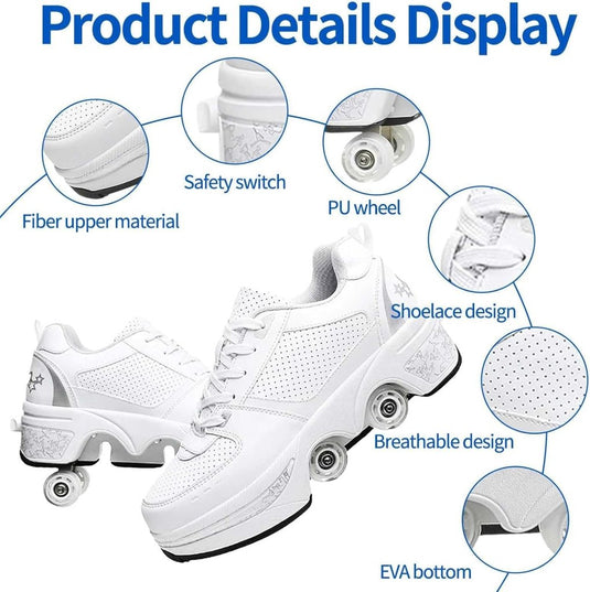 Rolschoenen voor jongens en meisjes, met wielen, intrekbaar, sneakers, schoenen die veranderen in een roller met 4 wielen, voor jongeren en volwassenen - happygetfit.com