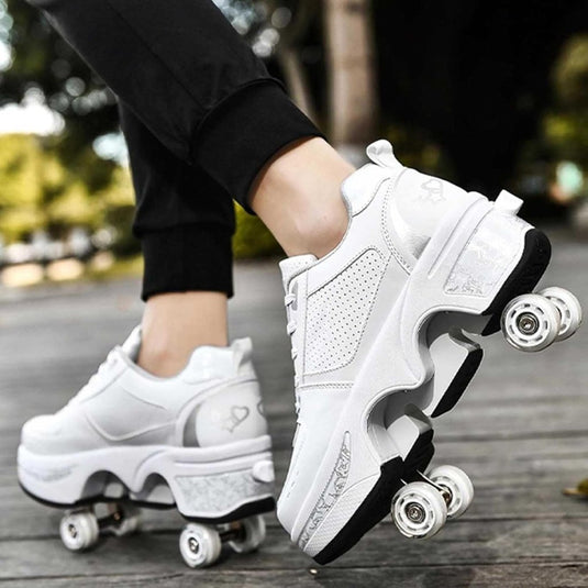 Rolschoenen voor jongens en meisjes, met wielen, intrekbaar, sneakers, schoenen die veranderen in een roller met 4 wielen, voor jongeren en volwassenen - happygetfit.com
