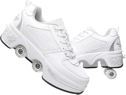 Rolschoenen voor jongens en meisjes, met wielen, intrekbaar, sneakers, schoenen die veranderen in een roller met 4 wielen, voor jongeren en volwassenen - happygetfit.com