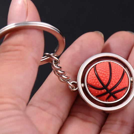 Roterende basketbal sleutelhanger zilver - happygetfit.com