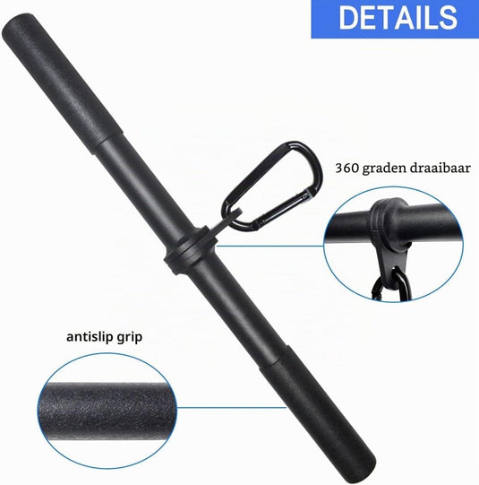 Roterende rechte kabelstang 42,5 cm met karabijnhaak – lat pulldown bar – kabelaccessoire - happygetfit.com