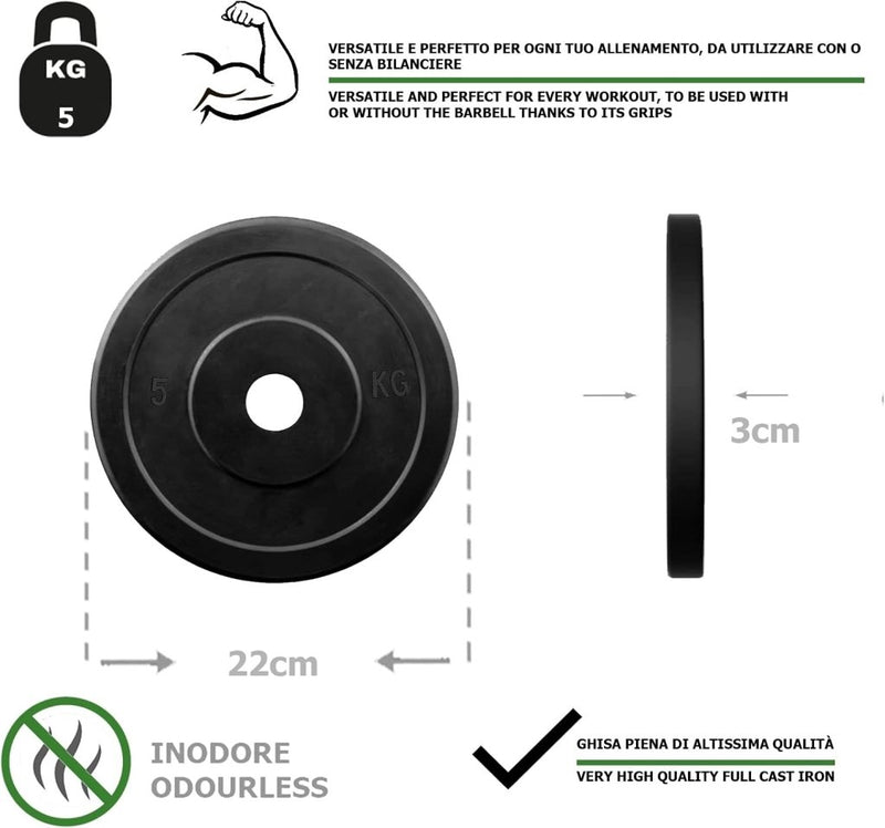 Laad afbeelding in Galerijviewer, Rubberen gietijzeren schijven G5 HT SPORT Ø gat 25 mm voor sportschool en thuisgymnastiek van 0,5 tot 20 kg voor stuur en halters - happygetfit.com
