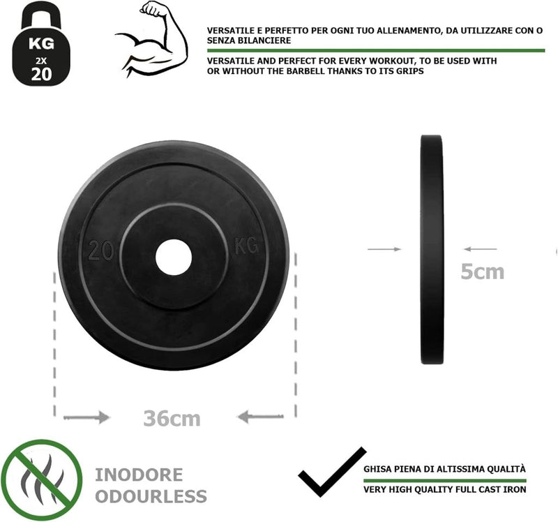 Laad afbeelding in Galerijviewer, Rubberen gietijzeren schijven G5 HT SPORT Ø gat 25 mm voor sportschool en thuisgymnastiek van 0,5 tot 20 kg voor stuur en halters - happygetfit.com
