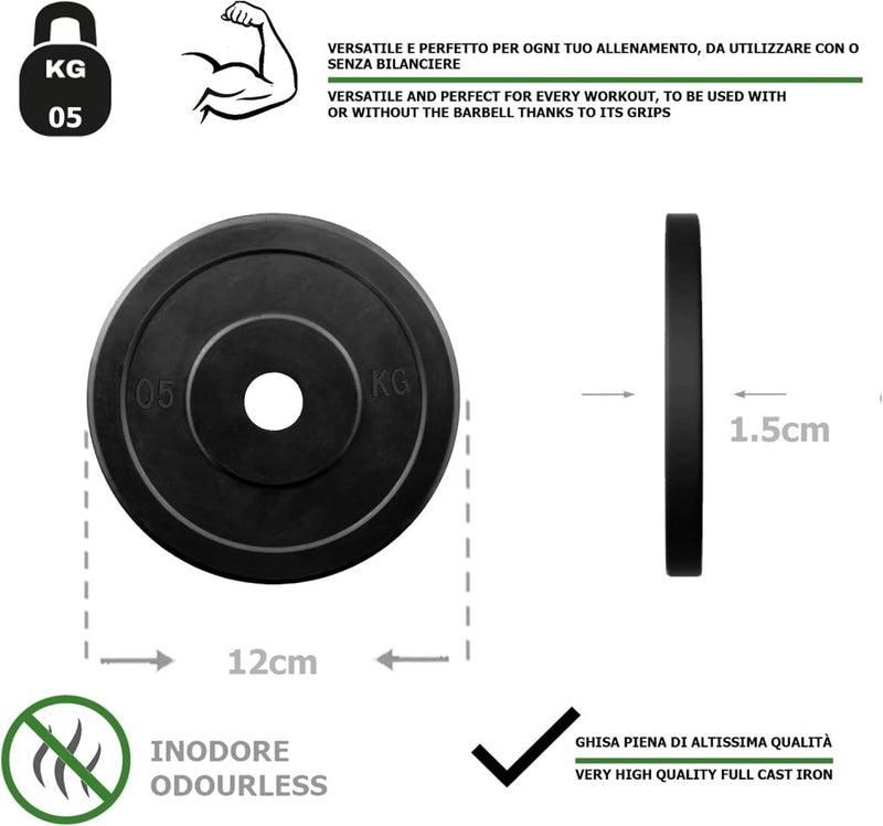 Laad afbeelding in Galerijviewer, Rubberen gietijzeren schijven G5 HT SPORT Ø gat 25 mm voor sportschool en thuisgymnastiek van 0,5 tot 20 kg voor stuur en halters - happygetfit.com
