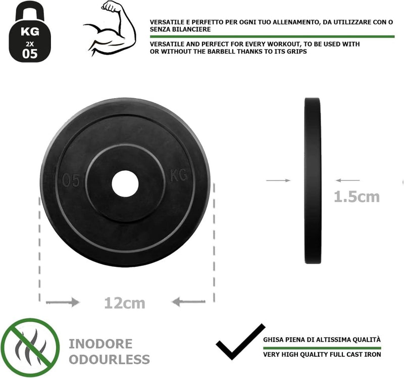 Laad afbeelding in Galerijviewer, Rubberen gietijzeren schijven G5 HT SPORT Ø gat 25 mm voor sportschool en thuisgymnastiek van 0,5 tot 20 kg voor stuur en halters - happygetfit.com
