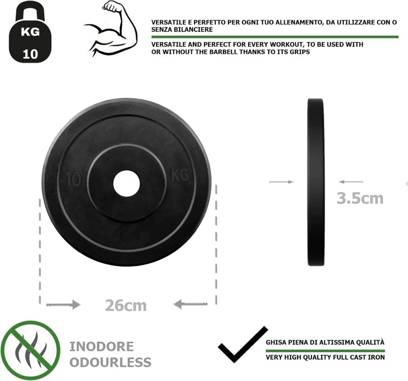 Laad afbeelding in Galerijviewer, Rubberen gietijzeren schijven G5 HT SPORT Ø gat 25 mm voor sportschool en thuisgymnastiek van 0,5 tot 20 kg voor stuur en halters - happygetfit.com
