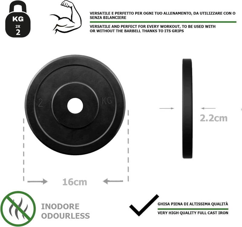 Laad afbeelding in Galerijviewer, Rubberen gietijzeren schijven G5 HT SPORT Ø gat 25 mm voor sportschool en thuisgymnastiek van 0,5 tot 20 kg voor stuur en halters - happygetfit.com
