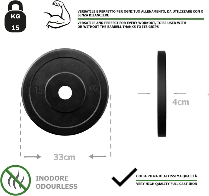 Laad afbeelding in Galerijviewer, Rubberen gietijzeren schijven G5 HT SPORT Ø gat 25 mm voor sportschool en thuisgymnastiek van 0,5 tot 20 kg voor stuur en halters - happygetfit.com
