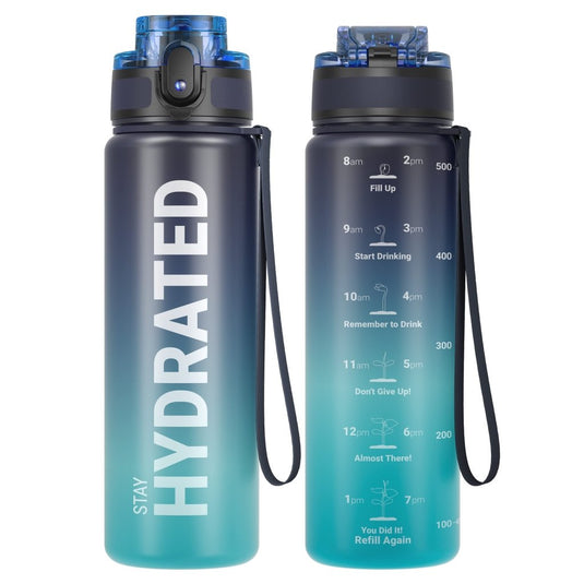 Sahara Sailor Water Bottle, 32/25/17oz Durable and Leakproof Water Bottles Motivational with Time Marker, Tritan, BPA Free, Wide Mouth with Easy Clean Brush for Gym, Travel, School, Office (1 Bottle) - happygetfit.com