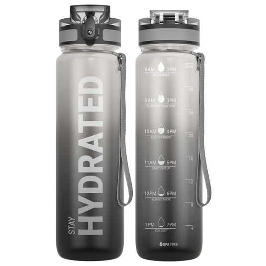 Sahara Sailor Water Bottle, 32/25/17oz Durable and Leakproof Water Bottles Motivational with Time Marker, Tritan, BPA Free, Wide Mouth with Easy Clean Brush for Gym, Travel, School, Office (1 Bottle) - happygetfit.com