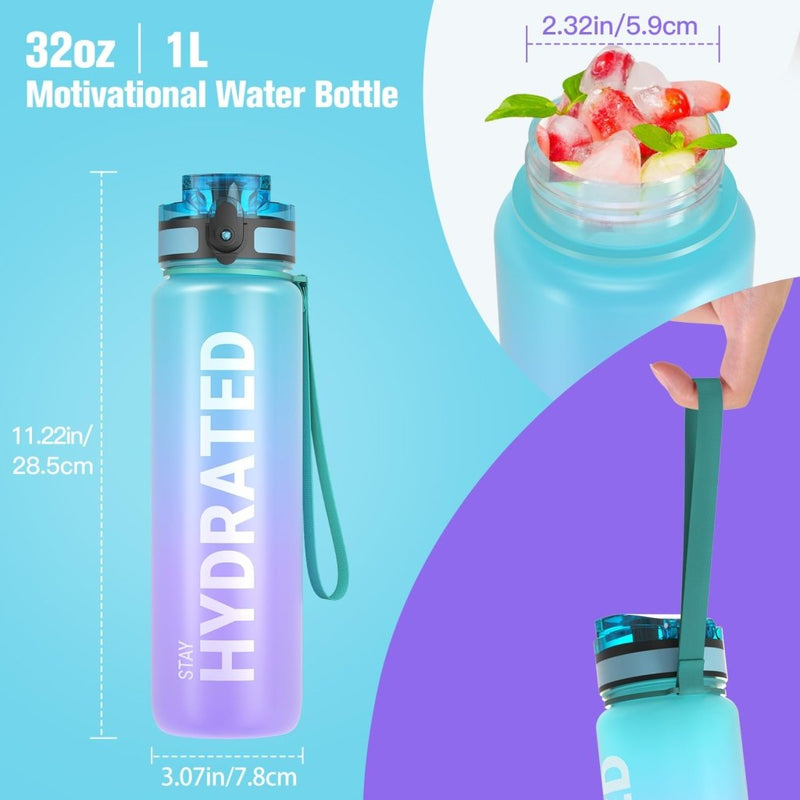 Load image into Gallery viewer, Sahara Sailor Water Bottle, 32/25/17oz Durable and Leakproof Water Bottles Motivational with Time Marker, Tritan, BPA Free, Wide Mouth with Easy Clean Brush for Gym, Travel, School, Office (1 Bottle) - happygetfit.com
