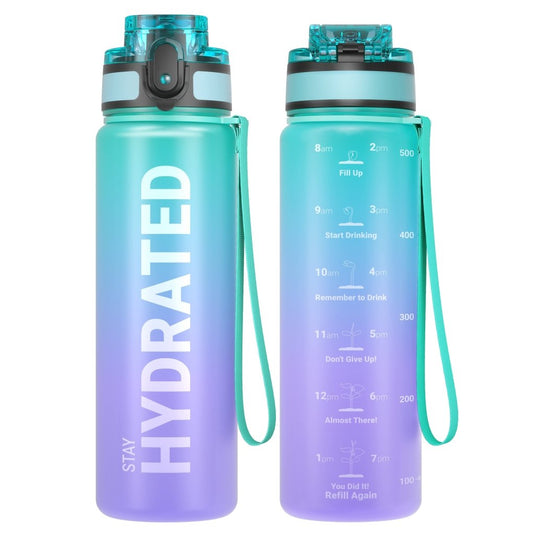 Sahara Sailor Water Bottle, 32/25/17oz Durable and Leakproof Water Bottles Motivational with Time Marker, Tritan, BPA Free, Wide Mouth with Easy Clean Brush for Gym, Travel, School, Office (1 Bottle) - happygetfit.com