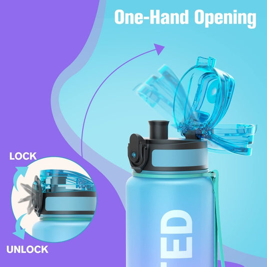 Sahara Sailor Water Bottle, 32/25/17oz Durable and Leakproof Water Bottles Motivational with Time Marker, Tritan, BPA Free, Wide Mouth with Easy Clean Brush for Gym, Travel, School, Office (1 Bottle) - happygetfit.com