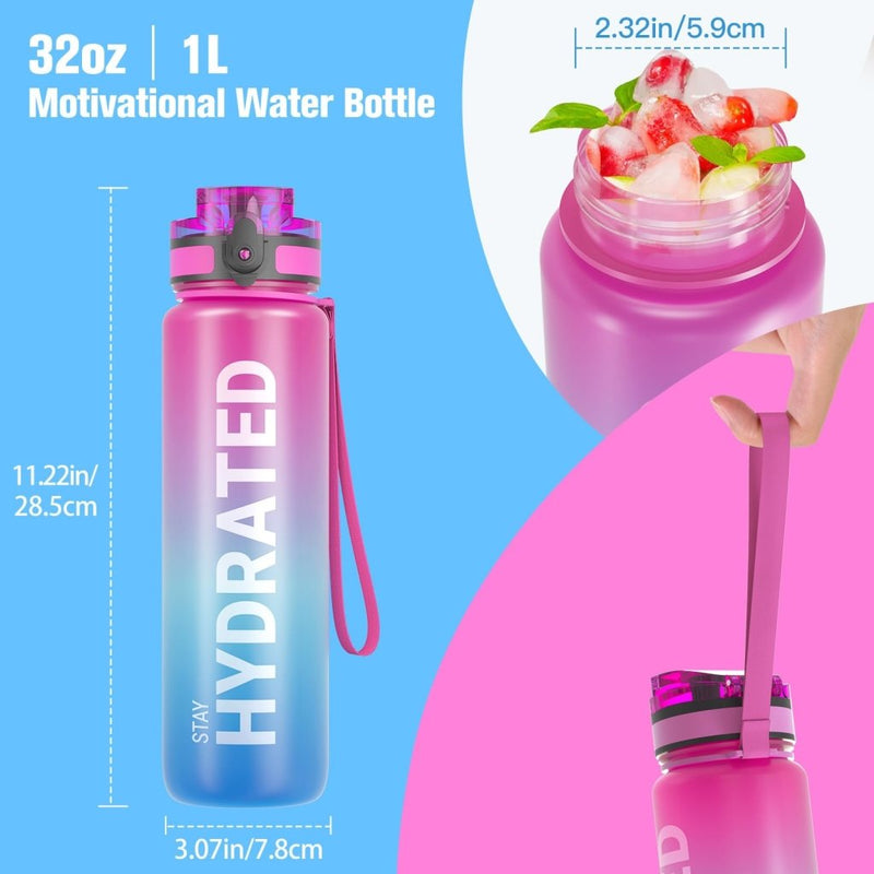 Load image into Gallery viewer, Sahara Sailor Water Bottle, 32/25/17oz Durable and Leakproof Water Bottles Motivational with Time Marker, Tritan, BPA Free, Wide Mouth with Easy Clean Brush for Gym, Travel, School, Office (1 Bottle) - happygetfit.com
