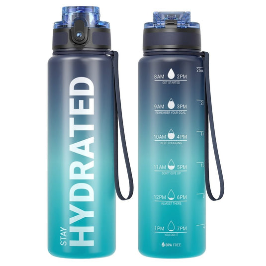 Sahara Sailor Water Bottle, 32/25/17oz Durable and Leakproof Water Bottles Motivational with Time Marker, Tritan, BPA Free, Wide Mouth with Easy Clean Brush for Gym, Travel, School, Office (1 Bottle) - happygetfit.com