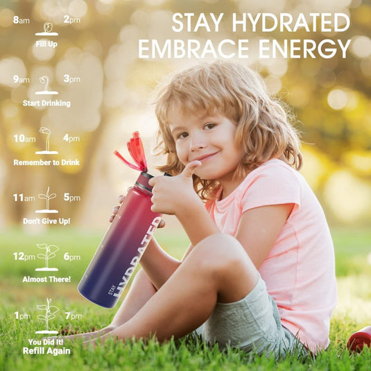 Sahara Sailor Water Bottle, 32/25/17oz Durable and Leakproof Water Bottles Motivational with Time Marker, Tritan, BPA Free, Wide Mouth with Easy Clean Brush for Gym, Travel, School, Office (1 Bottle) - happygetfit.com
