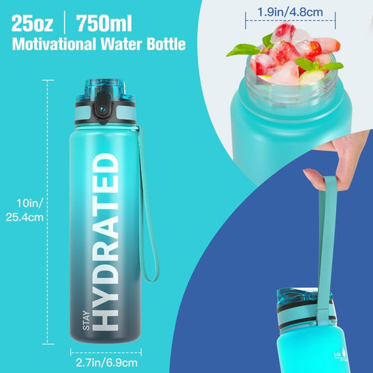 Sahara Sailor Water Bottle, 32/25/17oz Durable and Leakproof Water Bottles Motivational with Time Marker, Tritan, BPA Free, Wide Mouth with Easy Clean Brush for Gym, Travel, School, Office (1 Bottle) - happygetfit.com