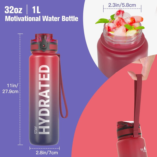 Sahara Sailor Water Bottle, 32/25/17oz Durable and Leakproof Water Bottles Motivational with Time Marker, Tritan, BPA Free, Wide Mouth with Easy Clean Brush for Gym, Travel, School, Office (1 Bottle) - happygetfit.com