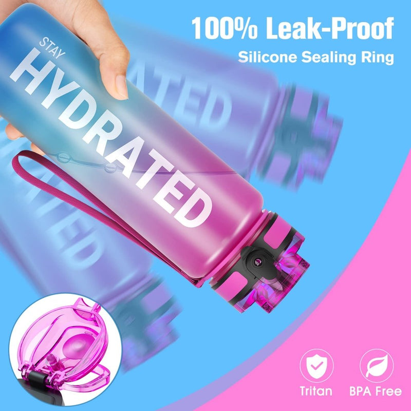 Load image into Gallery viewer, Sahara Sailor Water Bottle, 32/25/17oz Durable and Leakproof Water Bottles Motivational with Time Marker, Tritan, BPA Free, Wide Mouth with Easy Clean Brush for Gym, Travel, School, Office (1 Bottle) - happygetfit.com
