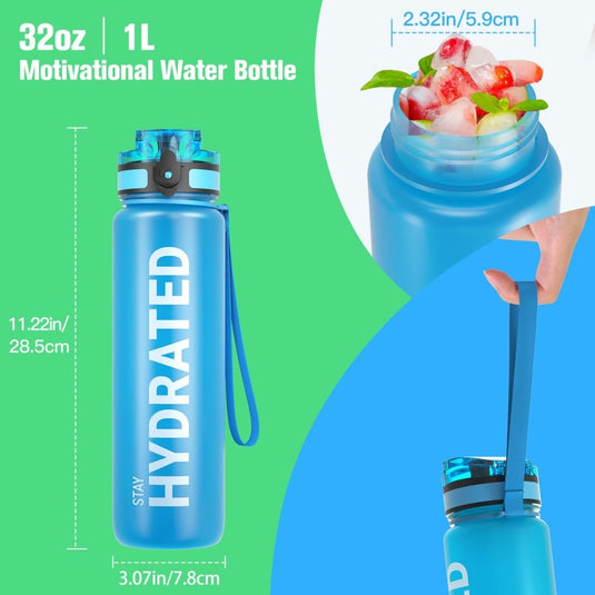 Sahara Sailor Water Bottle, 32/25/17oz Durable and Leakproof Water Bottles Motivational with Time Marker, Tritan, BPA Free, Wide Mouth with Easy Clean Brush for Gym, Travel, School, Office (1 Bottle) - happygetfit.com