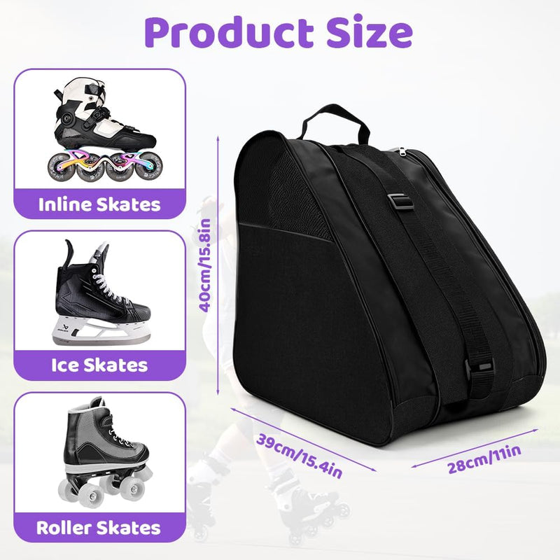 Bild im Galerie-Viewer laden, Schaatstas 39 x 28 x 40 cm met 3 opbergvakken en verstelbare schouderriem voor rolschaatsen en inline skates – skatetas – schaatsopbergtas - happygetfit.com
