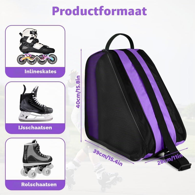 Bild im Galerie-Viewer laden, Schaatstas 39 x 28 x 40 cm met 3 opbergvakken en verstelbare schouderriem voor rolschaatsen en inline skates – skatetas – schaatsopbergtas - happygetfit.com
