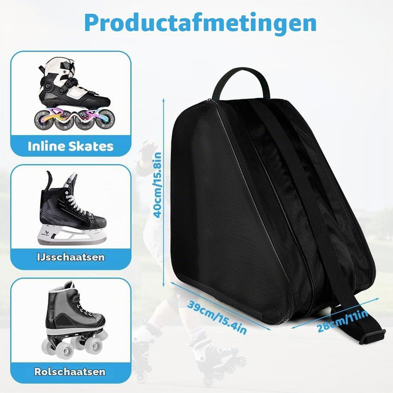 Bild im Galerie-Viewer laden, Schaatstas 39 x 28 x 40 cm met 3 opbergvakken en verstelbare schouderriem voor rolschaatsen en inline skates – skatetas – schaatsopbergtas - happygetfit.com
