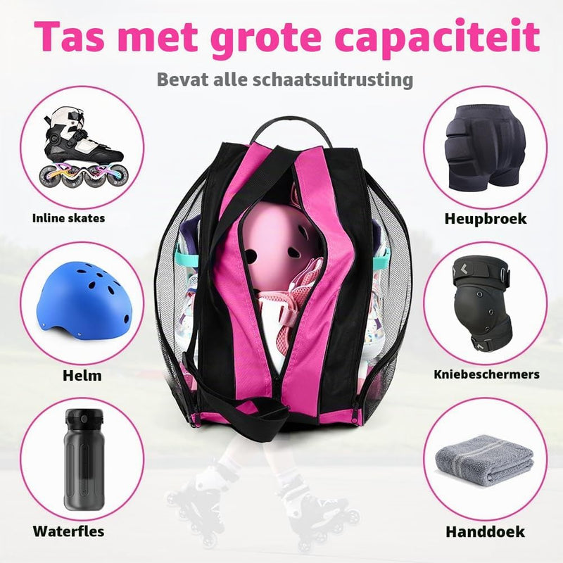 Bild im Galerie-Viewer laden, Schaatstas 39 x 28 x 40 cm met 3 opbergvakken en verstelbare schouderriem voor rolschaatsen en inline skates – skatetas – schaatsopbergtas - happygetfit.com
