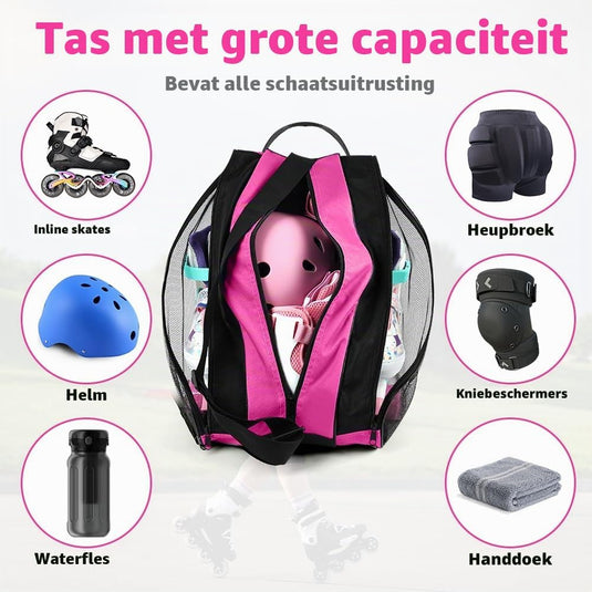 Schaatstas 39 x 28 x 40 cm met 3 opbergvakken en verstelbare schouderriem voor rolschaatsen en inline skates – skatetas – schaatsopbergtas - happygetfit.com