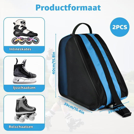 Schaatstas 39 x 28 x 40 cm met 3 opbergvakken en verstelbare schouderriem voor rolschaatsen en inline skates – skatetas – schaatsopbergtas - happygetfit.com