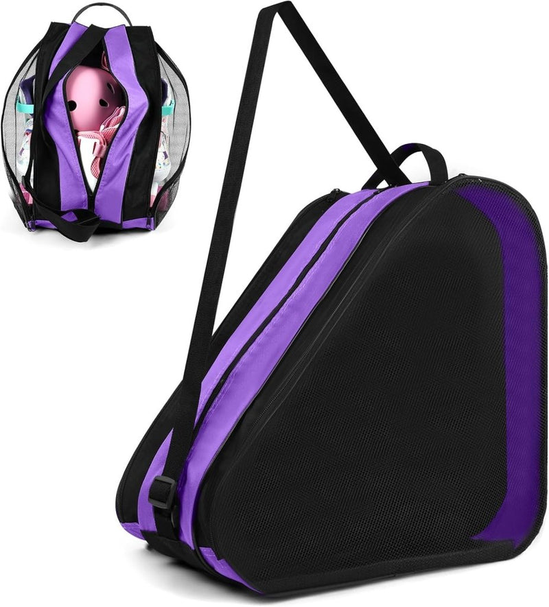 Bild im Galerie-Viewer laden, Schaatstas 39 x 28 x 40 cm met 3 opbergvakken en verstelbare schouderriem voor rolschaatsen en inline skates – skatetas – schaatsopbergtas - happygetfit.com
