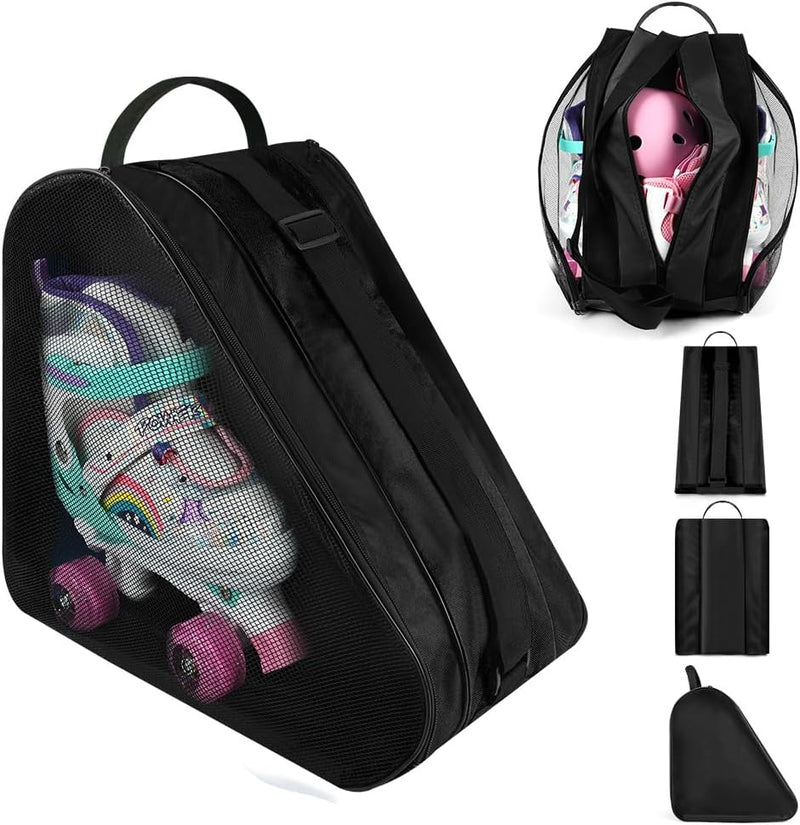 Bild im Galerie-Viewer laden, Schaatstas 39 x 28 x 40 cm met 3 opbergvakken en verstelbare schouderriem voor rolschaatsen en inline skates – skatetas – schaatsopbergtas - happygetfit.com
