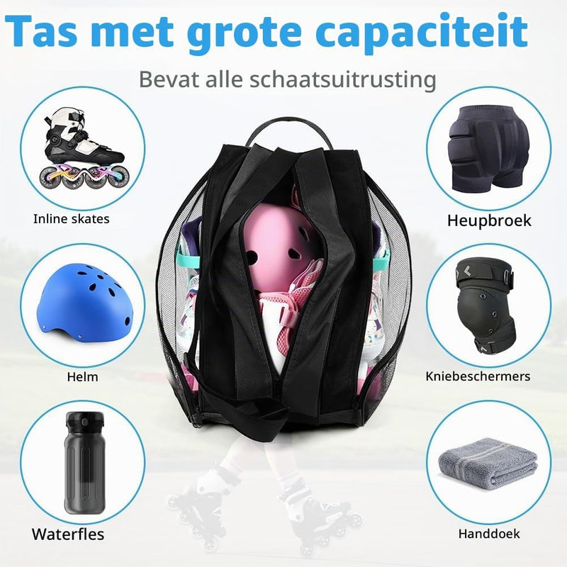 Bild im Galerie-Viewer laden, Schaatstas 39 x 28 x 40 cm met 3 opbergvakken en verstelbare schouderriem voor rolschaatsen en inline skates – skatetas – schaatsopbergtas - happygetfit.com
