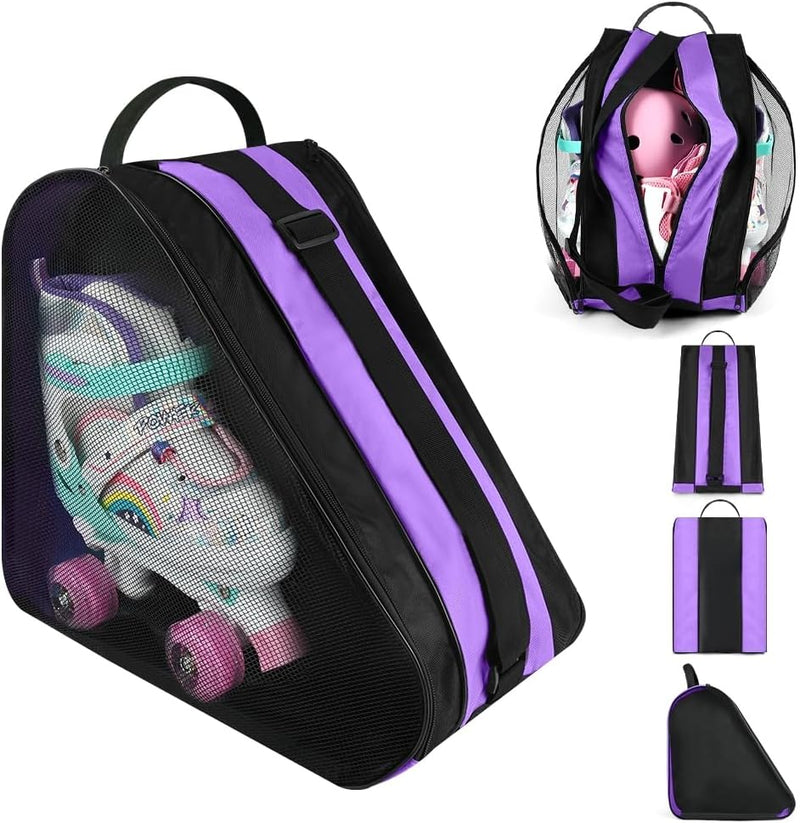 Bild im Galerie-Viewer laden, Schaatstas 39 x 28 x 40 cm met 3 opbergvakken en verstelbare schouderriem voor rolschaatsen en inline skates – skatetas – schaatsopbergtas - happygetfit.com
