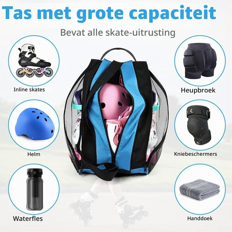 Bild im Galerie-Viewer laden, Schaatstas 39 x 28 x 40 cm met 3 opbergvakken en verstelbare schouderriem voor rolschaatsen en inline skates – skatetas – schaatsopbergtas - happygetfit.com

