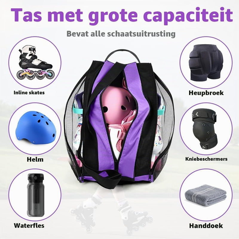 Bild im Galerie-Viewer laden, Schaatstas 39 x 28 x 40 cm met 3 opbergvakken en verstelbare schouderriem voor rolschaatsen en inline skates – skatetas – schaatsopbergtas - happygetfit.com
