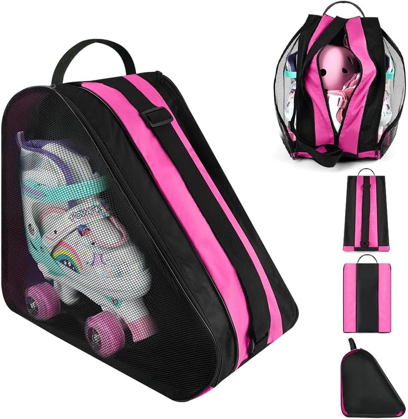 Bild im Galerie-Viewer laden, Schaatstas 39 x 28 x 40 cm met 3 opbergvakken en verstelbare schouderriem voor rolschaatsen en inline skates – skatetas – schaatsopbergtas - happygetfit.com
