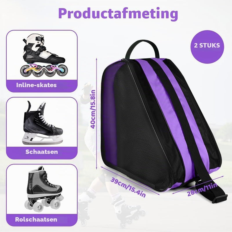 Bild im Galerie-Viewer laden, Schaatstas 39 x 28 x 40 cm met 3 opbergvakken en verstelbare schouderriem voor rolschaatsen en inline skates – skatetas – schaatsopbergtas - happygetfit.com
