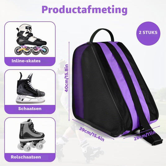 Schaatstas 39 x 28 x 40 cm met 3 opbergvakken en verstelbare schouderriem voor rolschaatsen en inline skates – skatetas – schaatsopbergtas - happygetfit.com