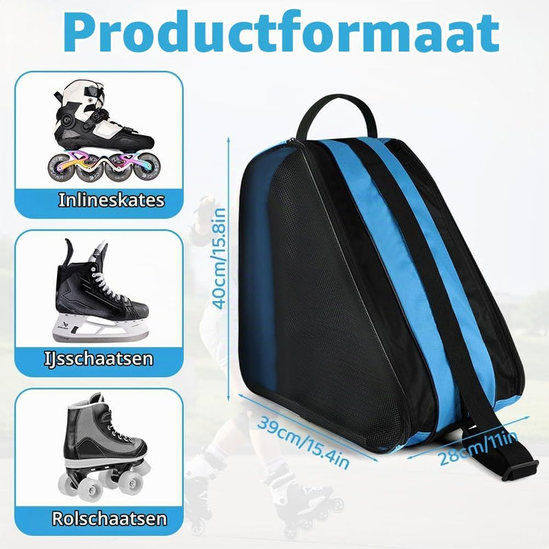 Bild im Galerie-Viewer laden, Schaatstas 39 x 28 x 40 cm met 3 opbergvakken en verstelbare schouderriem voor rolschaatsen en inline skates – skatetas – schaatsopbergtas - happygetfit.com
