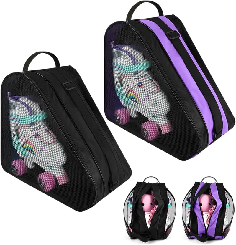 Bild im Galerie-Viewer laden, Schaatstas 39 x 28 x 40 cm met 3 opbergvakken en verstelbare schouderriem voor rolschaatsen en inline skates – skatetas – schaatsopbergtas - happygetfit.com
