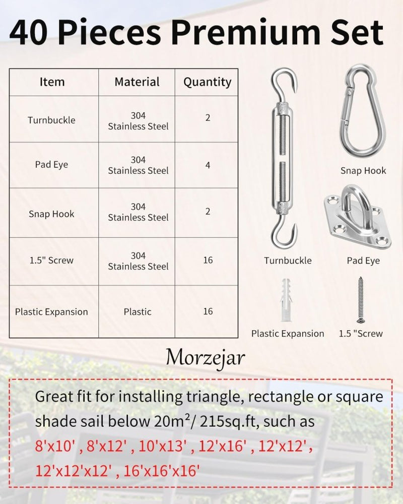 Chargez l'image dans la visionneuse de la galerie, Schaduwzeil bevestigingsset 40-delig van RVS met verstelbare spanschroeven van 5 inch – zonnezeil montage – zeilspanners - happygetfit.com
