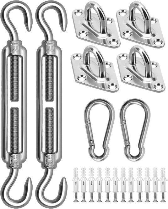 Schaduwzeil bevestigingsset 40-delig van RVS met verstelbare spanschroeven van 5 inch – zonnezeil montage – zeilspanners - happygetfit.com