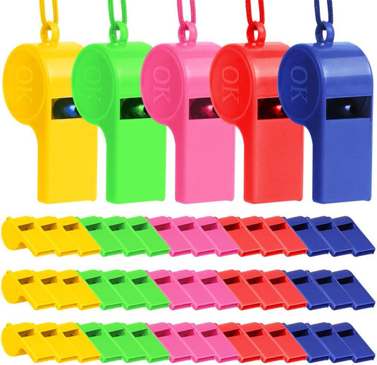 Scheidsrechterfluitjes 20 stuks van ABS kunststof met draagkoord in 5 kleuren – sportfluitjes – trainingsfluitjes - happygetfit.com