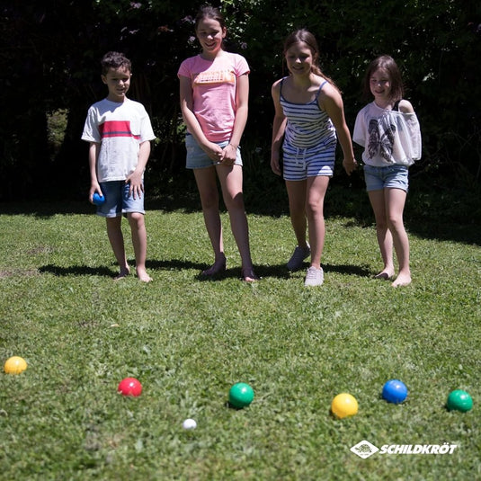 Schildköt Fun Boccia set, 4x 2 kunststof bollen, 1x doelkogel, in hersluitbare draagtas, 970009 - happygetfit.com