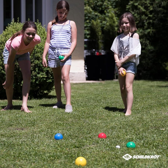 Schildköt Fun Boccia set, 4x 2 kunststof bollen, 1x doelkogel, in hersluitbare draagtas, 970009 - happygetfit.com